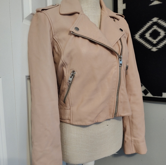 🩷EUC Lucky Brand Core Genuine Leather Moto Full Zip Jacket, Blush Pink, Small - Picture 7 of 16